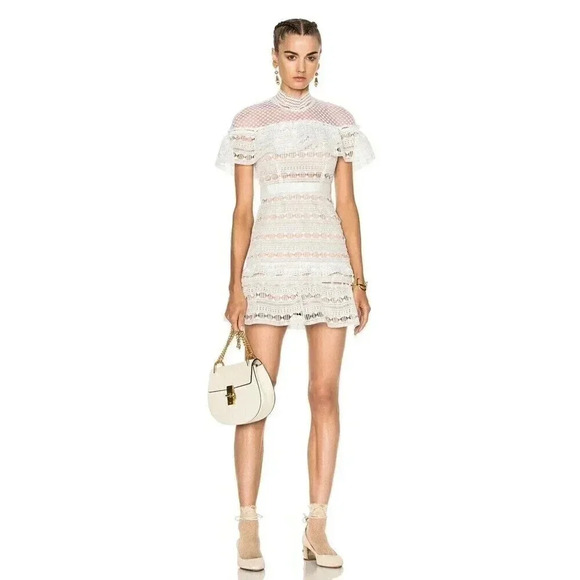 Self-Portrait Yoke Frill Mini White Dress Size 4 - Picture 8 of 16